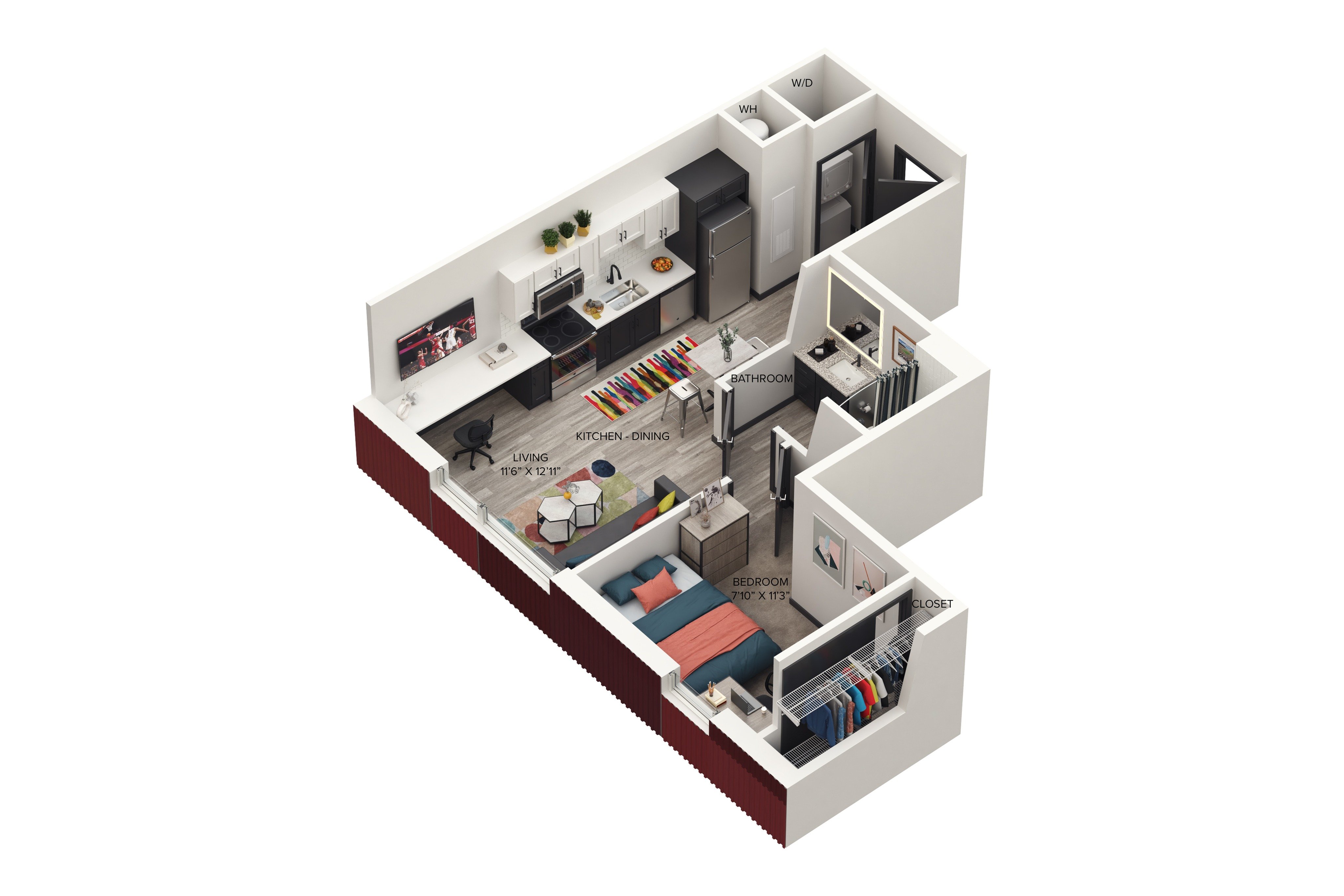 1BR/1BA – The One E floor plan