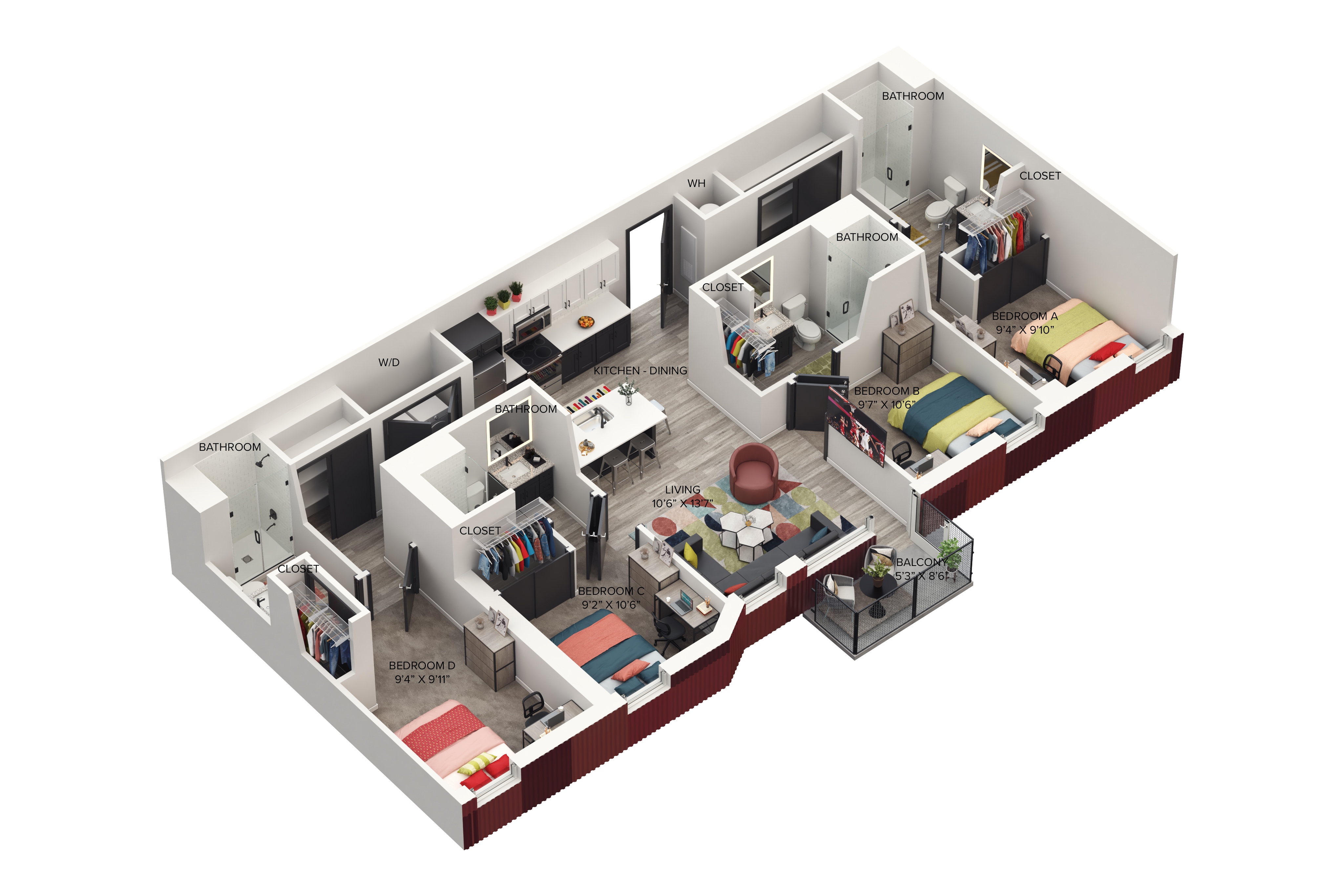 4BR/4BA – The Four E Balcony floor plan