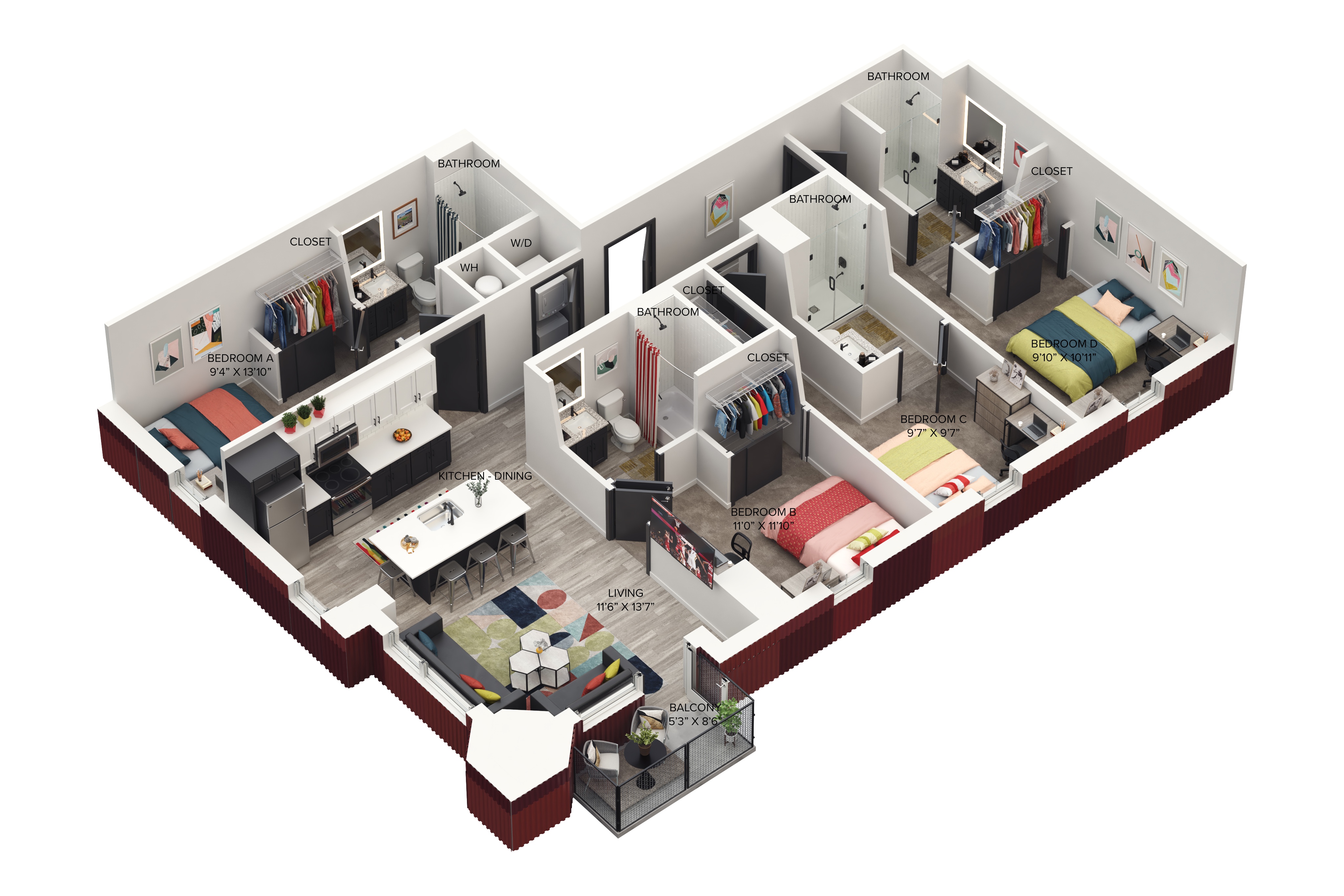 4BR/4BA – The Four I Balcony floor plan