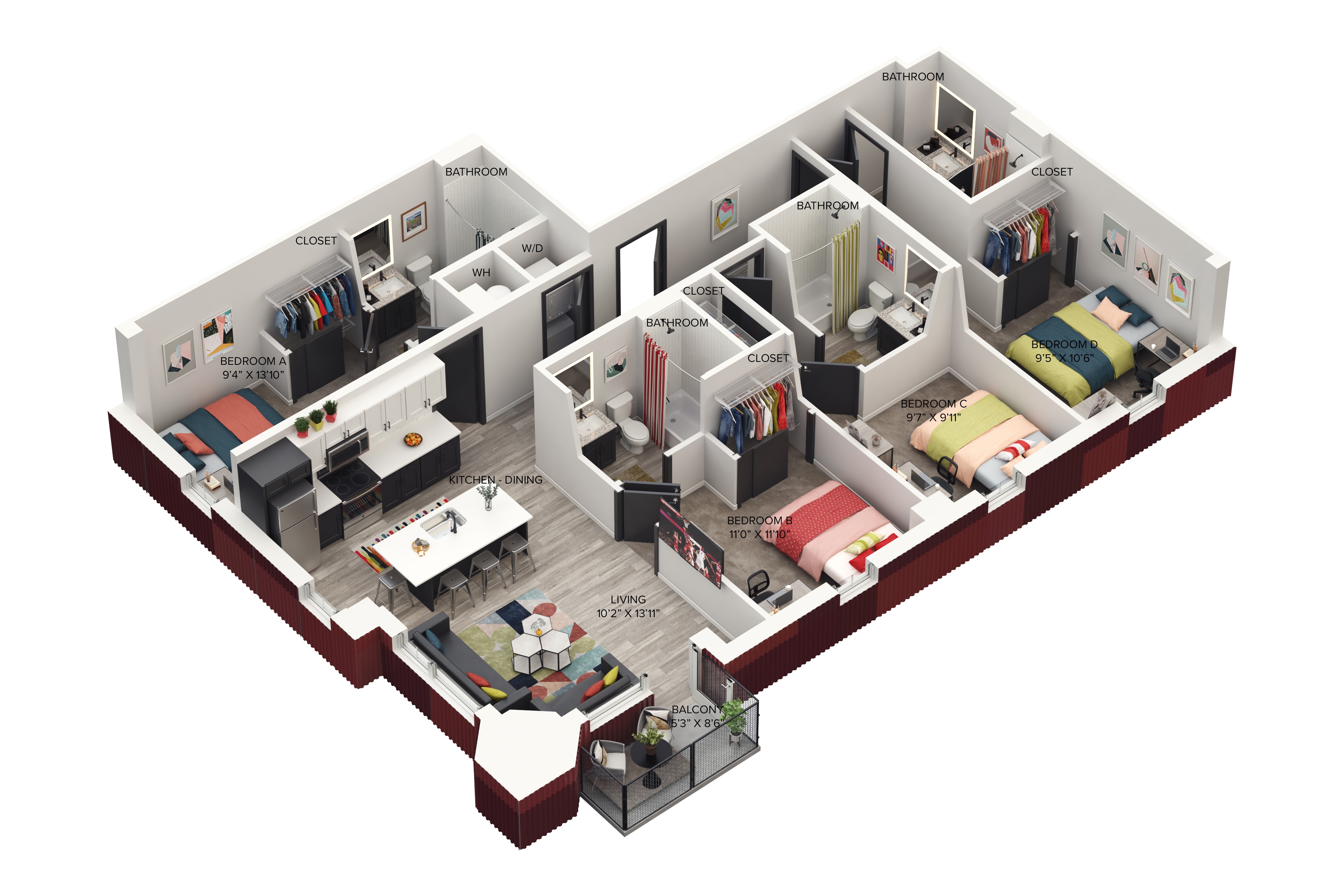 4BR/4BA – The Four H Balcony floor plan