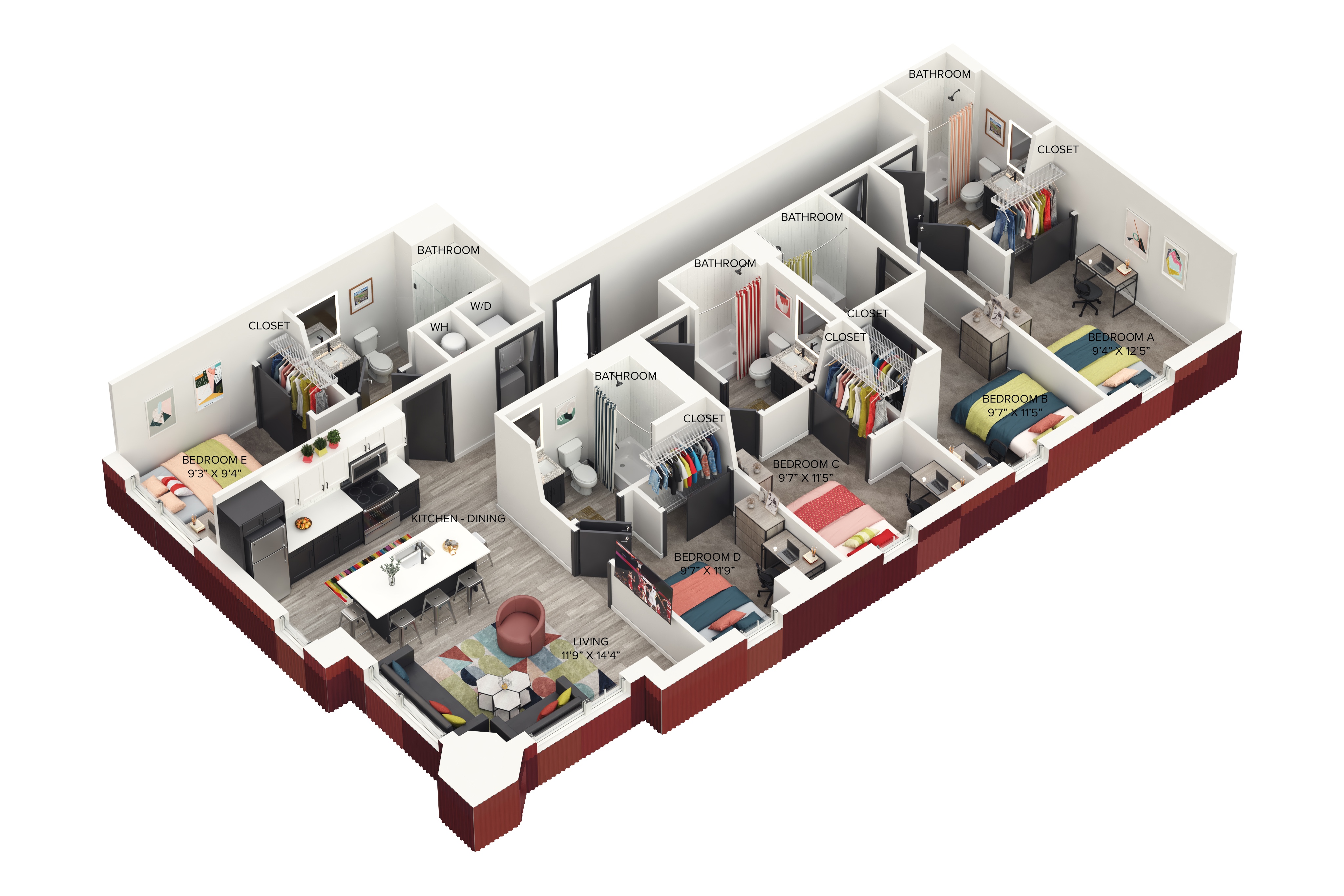 5BR/5BA – The Five A floor plan