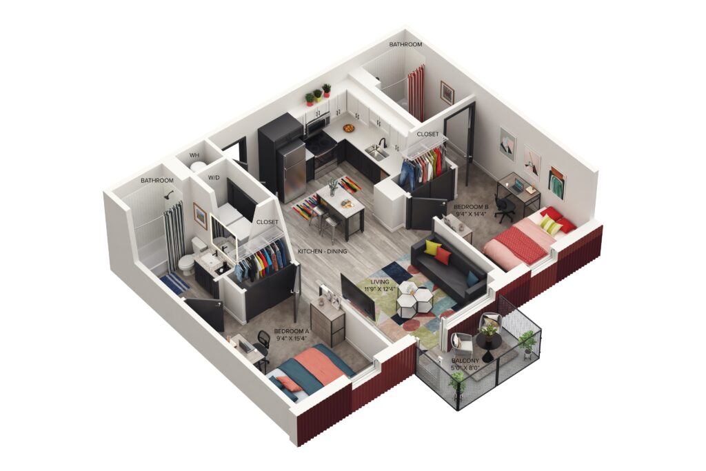 2BR/2BA – The Two D Balcony